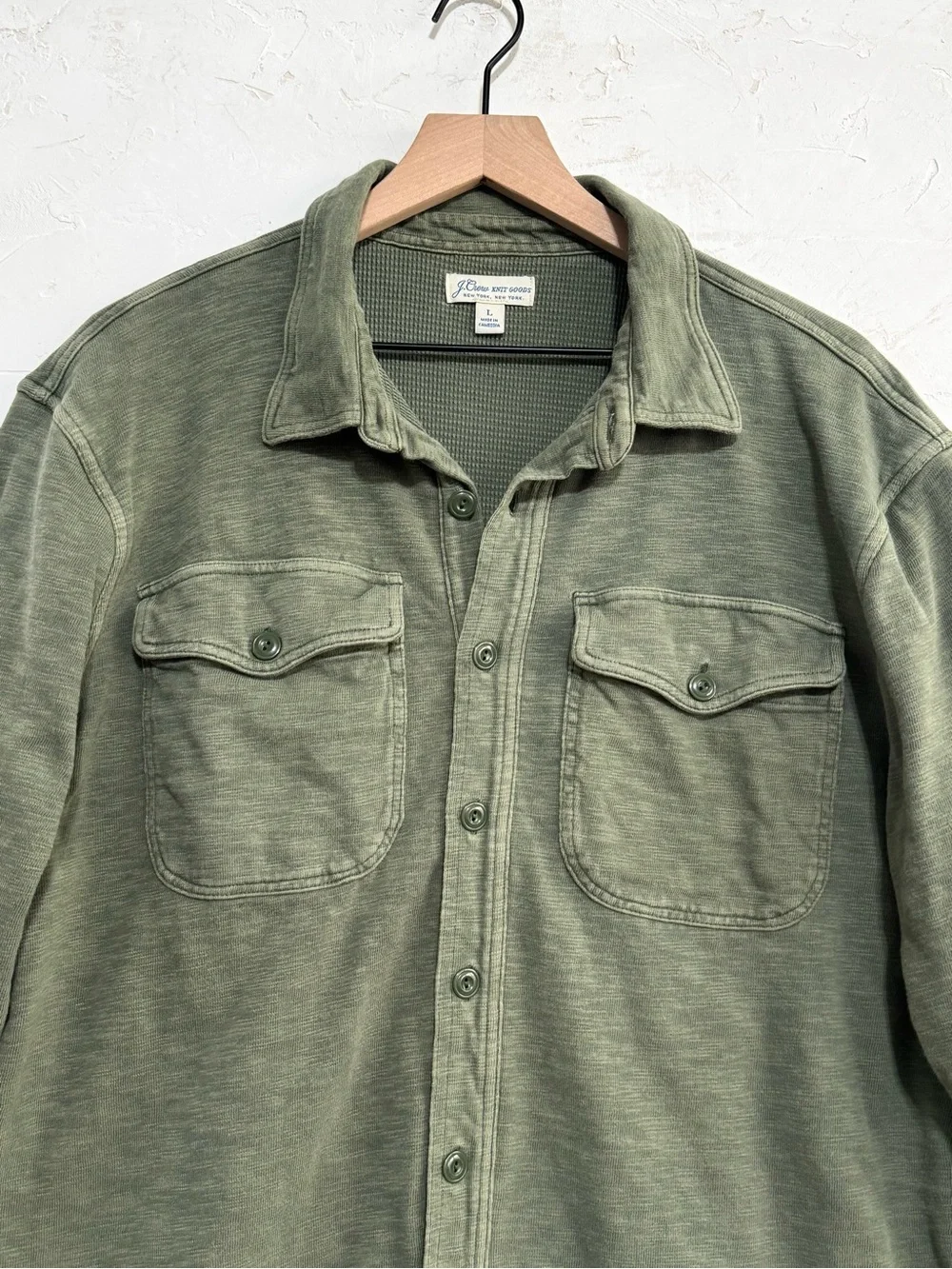 J. Crew Knit Goods Olive Green Cotton Waffle Shirt Jacket L